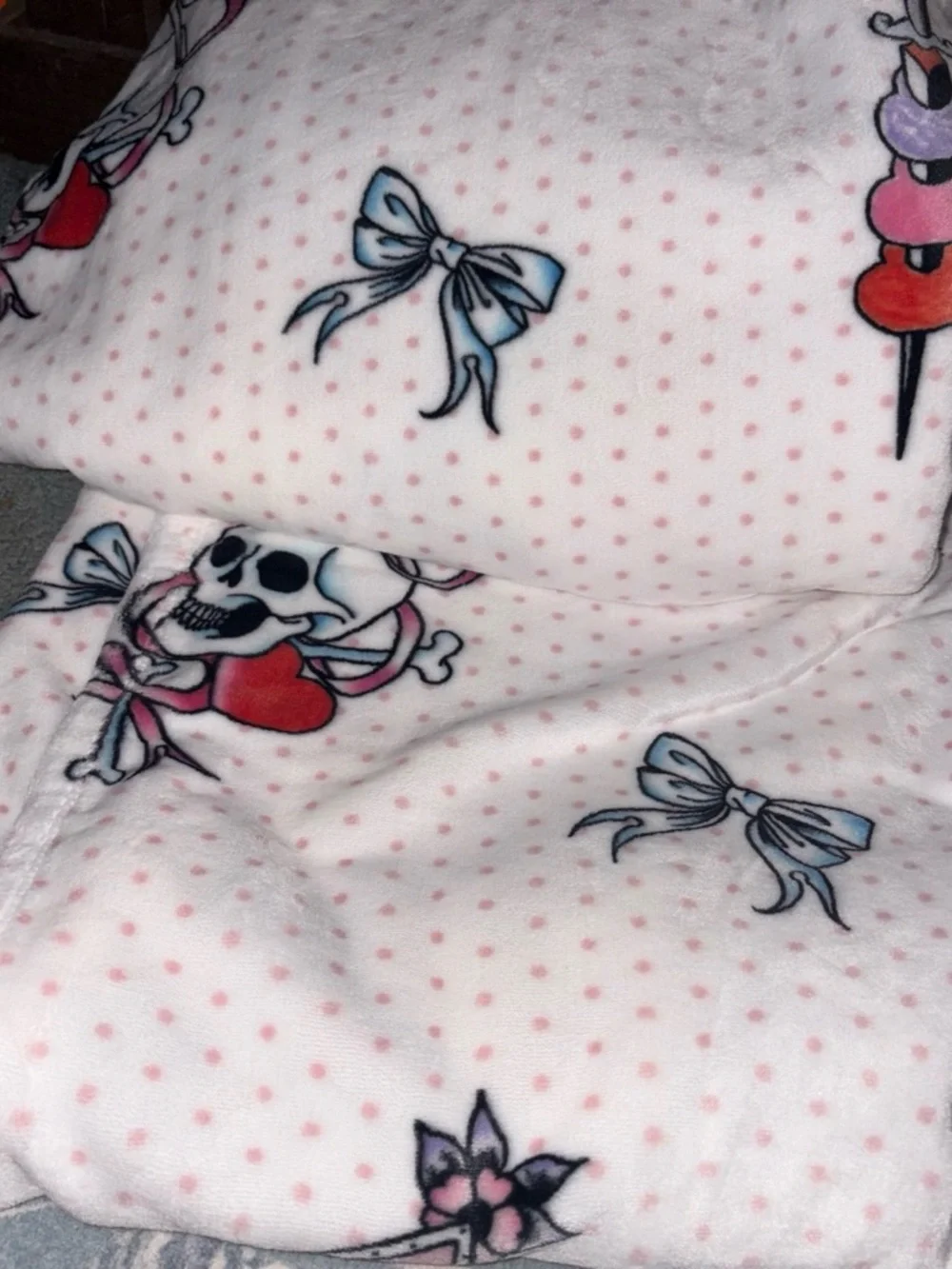 Ed Hardy Pink Polka Dot Plush Throw